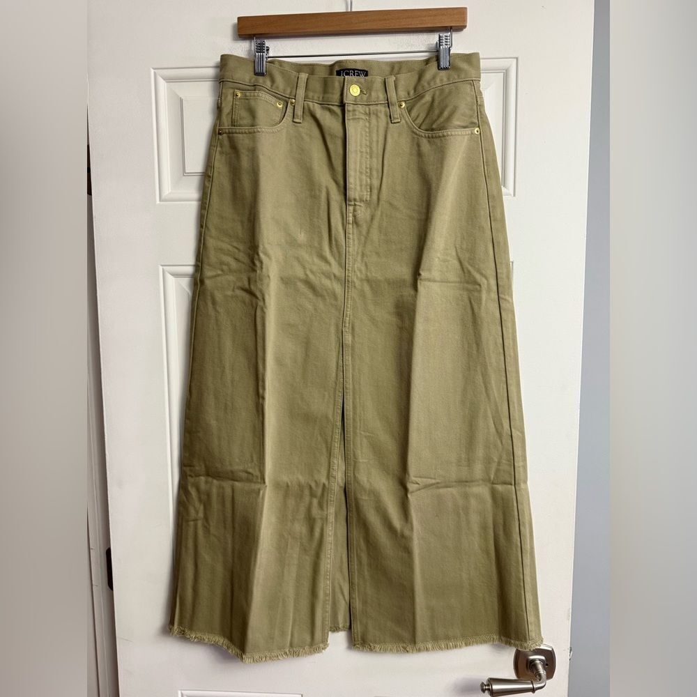 J.Crew Classic denim maxi skirt in khaki NWT. Size 30